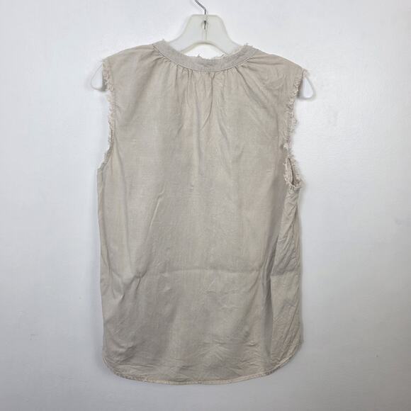 Bella Dahl Cream Lyocell Sleeveless Raw Edge Pullover Shirt Size Medium - Picture 6 of 7
